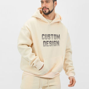 Hoodie en polaire de luxe 350 GSM pour l'hiver, coupe oversize, épaules tombantes, pull épais en coton sans cordon, style streetwear - Product Image 3
