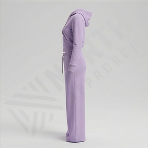 Ensemble de survêtement sportif pour femme personnalisé avec fermeture éclair, col montant, 100% coton, dernières tendances, saison hivernale, motif uni, tenue de survêtement - Product Image 3