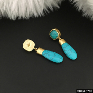 ต่างหูอัญมณีสีฟ้าสีทองดีไซน์เนอร์ต่างหูห้อยทองเหลืองทรงเรขาคณิตต่างหูห้อยสไตล์วินเทจทันสมัย - Product Image 2