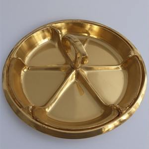 Placa de cargador de lujo de aluminio y vidrio hecha a mano, servidor de frutas secas, compartimentos de tres hojas, acabado dorado antiguo, decoración perfecta - Product Image 6