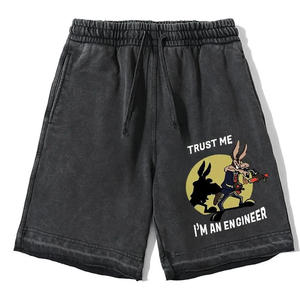 Pantalones cortos de algodón con cordón en bruto para hombre, colección de verano para hombre, Vintage, desteñido al sol, lavado con piedra, estampado 3D personalizado - Product Image 4
