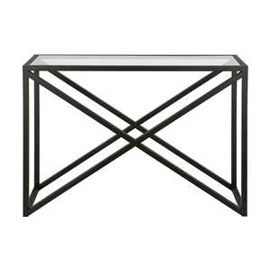 Modern Black <b>Glass</b> <b>Console</b> <b>Table</b> with Sleek Minimal Metal Frame for Stylish Entryway Decoration Finish - Product Image 4