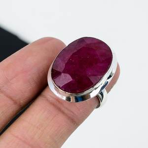 Kashmir Ruby Gemstone Ring 925 Sterling <b>Silver</b> Handmade Oval Rhodium Plated All Sizes Available Gift for Women - Product Image 3