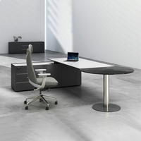 Bureau de direction moderne de luxe blanc et noir avec armoire de rangement et table ronde en verre – Mobilier de bureau