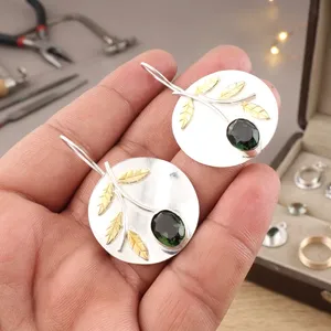Boucles d'oreilles pendantes pour femmes, de haute qualité, faites à la main, en argent sterling 925, plaquées tourmaline verte pastèque, sans nickel, pour mariage - Product Image 2