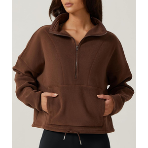 Nueva llegada transpirable mujeres sudaderas media cremallera Crop Top Pullover cuarto Zip sudaderas con capucha de gran tamaño suéter polar sudaderas - Product Image 1