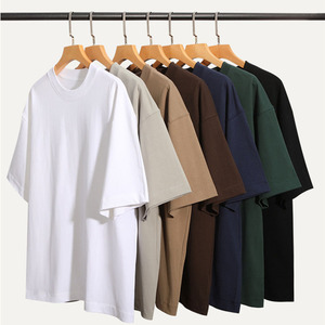 Camiseta de algodón con cuello redondo informal transpirable sólida de gran tamaño personalizada DGT de lujo para hombres - Product Image 1