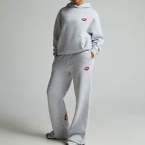 New Arrival Custom Printed Logo Gray Sweatsuits Full Length Tracksuits For Women's Outdoor Breathable Highstreet Women Jogger - Product Image 1