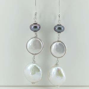 925 Sterling <b>Silver</b> Handmade Pearl <b>Dangle</b> <b>Earrings</b> Freshwater Black Coin Baroque <b>Earrings</b> for Party Gift Idea - Product Image 5