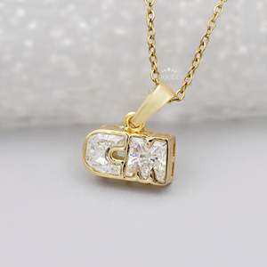 CM Luxury Yellow Gold Diamond <b>Emerald</b> Cut Alphabet Letter <b>Pendant</b> with Bezel Setting IGI Certified Unisex Everyday Wear Jewelry - Product Image 5