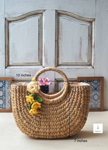 Nước lục bình bãi biển Túi xách | túi mùa hè với <span class=keywords><strong>Calla</strong></span> Lily Bookmark | rơm Tote | handwoven Túi upcycle | túi thân thiện với môi - Product Image 4