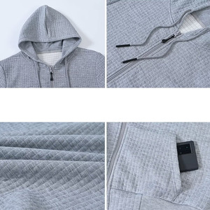 Sudadera con capucha de lana personalizada para hombre, con cremallera completa con estampado de hojaldre y logotipo bordado básico, material grueso mezclado de algodón 100% - Product Image 3