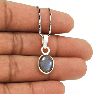 Nuevo diseño más vendido, Plata de Ley 925, labradorita de Fuego Azul Natural, piedra preciosa, forma ovalada, colgante mínimo, joyería hecha a mano - Product Image 3
