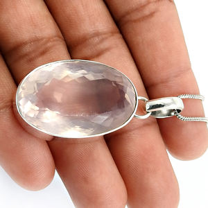 Quartz Rose Naturel Pierre Précieuse Forme Ovale Grande Pierre Pendentif De Luxe À La Mode En Argent Sterling 925 Bijoux Fins Faits À La Main Fournisseurs En Vrac - Product Image 2