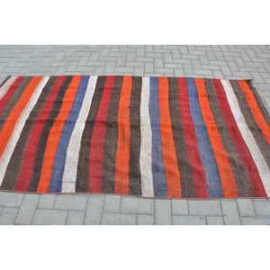 4.1x8.3 ft Rug, Turkish Kilim Rug, Vintage <b>Red</b> <b>Wool</b> Abstract Rug - Product Image 3