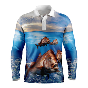 OEM Custom Sublimation Print Long Sleeve UPF50+ Performance Fishing Polo <b>Shirt</b> Breathable Knitted <b>Collarless</b> - Product Image 1