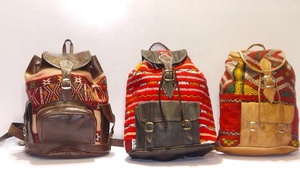 Sac de voyage unisexe en toile Kilim fait main avec roulettes pivotantes, accents en cuir, fermeture éclair, style classique, durable - Product Image 1