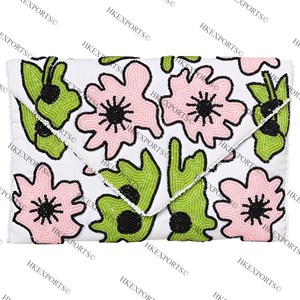 Bolso de Mano con Cuentas Multicolor y Floral para Mujer, Bolso de Noche Bohemio y Elegante, Cierre de Cremallera, Borla con Lentejuelas para Fiestas - Product Image 1