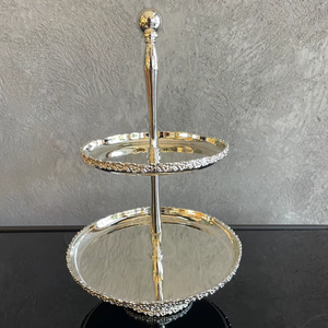 Présentoir à dessert de table à 2 niveaux, support à gâteau argenté, support à gâteau miroir, support de service de luxe, support pour le thé de l'après-midi - Product Image 1