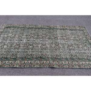 Tapis turc 4,5x8,2 pieds, tapis vintage, tapis à carreaux verts en laine - Product Image 2