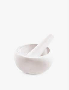 Mortier et pilon en marbre artisanal avec intérieur lisse pour écraser les graines d'épices et les mélanges ayurvédiques naturels - Product Image 5