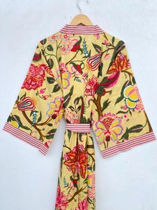 Bata Kimono Unisex 100% Algodón Puro, Transpirable, con Cuello en V, Cierre de Cinturón, Estampado de Aves, Larga, Suave, para Dormir, Descansar o Usar en la Playa - Product Image 6