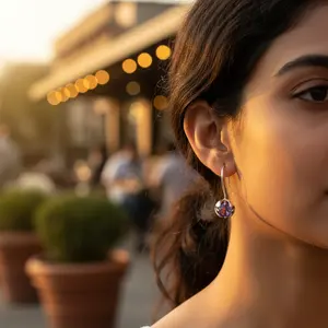 Boucles d'oreilles pendantes vintage en argent 925 pour femmes avec plaqué or, ornées d'améthyste, de perles, de diamants et de zircons, pour mariage, fête, cadeau - Product Image 1