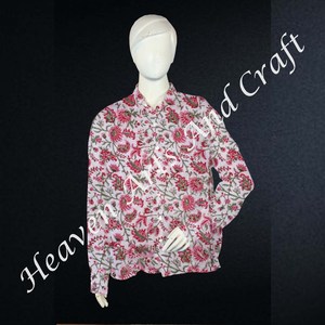 เสื้อเชิ๊ตผ้าฝ้ายของผู้หญิงทำด้วยมือสวยงามเสื้อเชิ๊ตพิมพ์ลายแบบอินเดียน้ำหนักเบามีสไตล์ทรงหลวมลำลองสำหรับฤดูร้อนตามธรรมชาติ - Product Image 1
