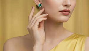 Pendientes de tuerca con diseño floral de esmeraldas y diamantes de corte brillante para mujer |   Oro de 14K |   Regalo para Ella - Product Image 6