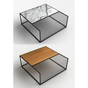 Mesa de Centro de Lujo con Marco Cuadrado de Diseño Único, Chapado en Oro de Alta Calidad, Fundido en Aluminio de Calidad Superior, con Tapa de Vidrio - Product Image 2