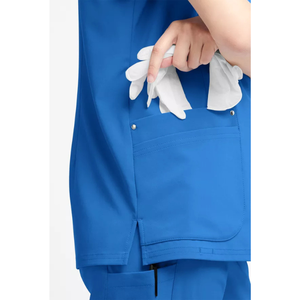 Haut de blouse médicale pour femme à col en V zippé et manches courtes, respirant et extensible, avec poches, pour infirmière, médecin et personnel hospitalier - Product Image 2