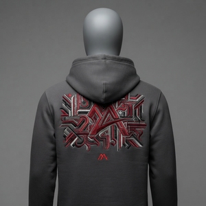 Sweat à capuche brodé gris anthracite pour homme MATTIERA, motif graphique rouge et argenté, en molleton, style streetwear, personnalisable, vente en gros, OEM, ODM - Product Image 4