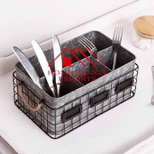 Iron Galvanized <b>Caddy</b> for Parties Farmhouse Utensil Serve Ware Holder Basket Condiment Organizer Dining <b>Table</b> Counter Style 3 - Product Image 3