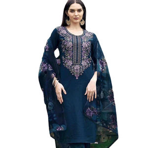 Ropa india de alta calidad para fiestas de verano, con bordado en el cuello, tela de georgette de seda gruesa, que absorbe la humedad. - Product Image 1