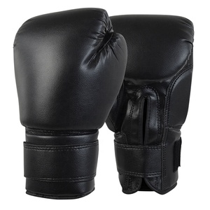 Guantes de boxeo profesionales con logotipo personalizado Cuero sintético negro con color de tiempo Origen de peso ODM - Product Image 1