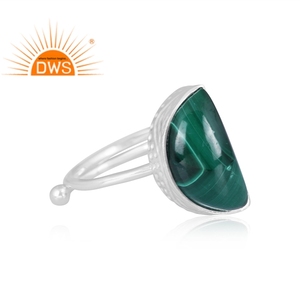 Latest Trending Fine Sterling Silver Natural Malachite Gemstone Crescent <b>Moon</b> Design Stackable <b>Ring</b> Custom Jewelry Manufacturer - Product Image 2