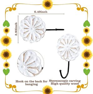 Ganchos para abrigos de madera desgastados blancos vintage ganchos de pared de granja en forma de flor para ropa llave toalla o bolsa rieles decorativos - Product Image 4