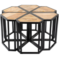 Table basse industrielle en bois de manguier massif et tabourets gigognes géométriques extensibles – Mobilier décoratif pour café, salon et restaurant