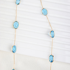 Compra collar de piedras preciosas de Topacio azul natural en oro amarillo sólido de 18K joyería hecha a mano para mujer al por mayor - Product Image 4