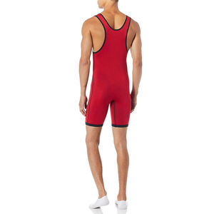Camiseta de lucha libre para hombre, ropa deportiva de una pieza elástica roja para entrenamiento, gimnasio y ropa de rendimiento atlético - Product Image 2