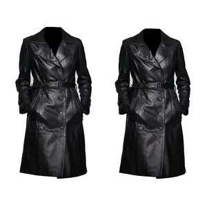 Abrigo de Cuero Tipo Gabardina para Mujer, Piel de Oveja Genuina, Color Marrón, Abrigo Largo de Invierno - Product Image 5