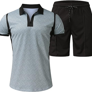 Custom Men's 2 Piece Casual Outfit Set Short Sleeve Zipper Polo Shirt & Shorts Summer Tracksuit in Multiple Colors - Product Image 2