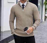 Chandails à fermeture éclair pour hommes, coupe ajustée, pull à col montant en tricot léger, pulls polo décontractés, cardigan