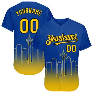 La ropa de equipo personalizada más vendida, camiseta de béisbol auténtica de moda desteñida en amarillo real-negro 3D Seattle City Edition - Product Image 1