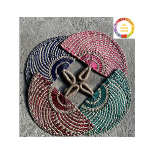 Ventilador de mano de paja de algas marinas hecho a mano con estilo ventilador de mimbre de bambú ecológico natural para refrigeración de verano y regalo - Product Image 6