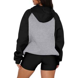 Sweat à capuche raglan bicolore pour femme, sweat-shirt à manches contrastées, épaules tombantes, pull à blocs de couleur, logo personnalisé, sweat à capuche en polaire - Product Image 2