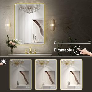 Espejo LED dorado rectangular moderno, diseño recortado retroiluminado sensible al tacto para baños de alta gama, diseño gráfico iluminado - Product Image 3