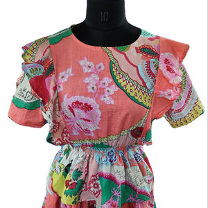 2026 <b>Summer</b> ODM Natural Half-sleeve Floral Print Women Casual Ruffle Short Midi <b>Dress</b> - Product Image 1