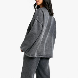 Sudadera de lavado ácido para mujer, chándal para correr, chándal cómodo de moda de peso pesado con cuello con capucha, técnicas impresas - Product Image 2