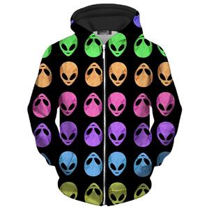 Único Alien Graffiti Impreso Zip Up Hoodie Vintage Street Fashion Abrigo con capucha Diseño de patrón 3D 2025 Nuevas sudaderas con capucha casuales de primavera - Product Image 2